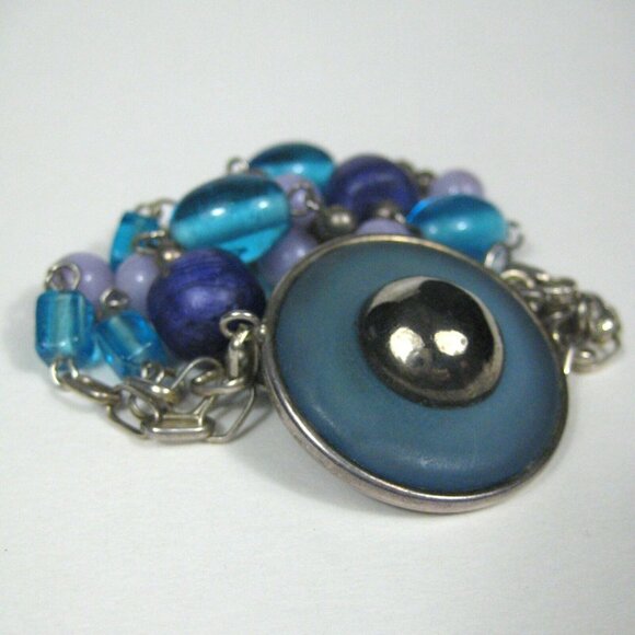 Necklace 32 In Silvetone Chain Pendant Strand Glass Beaded Blue Jewelry Women - Picture 3 of 10